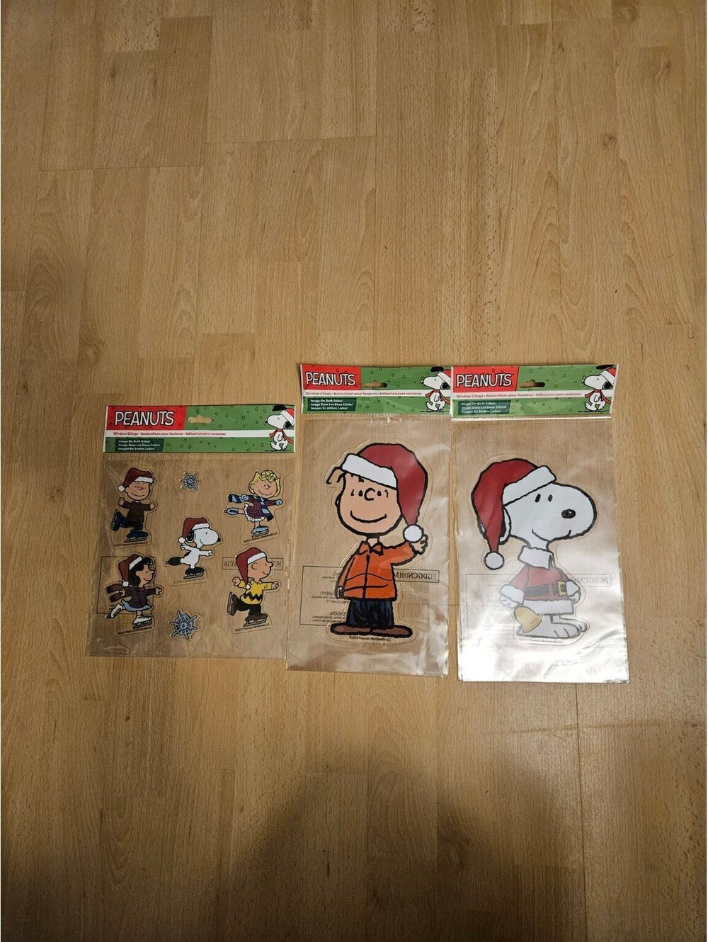 Peanuts Christmas Window Clings Lot 3 Snoopy Charlie Brown Skating Santa